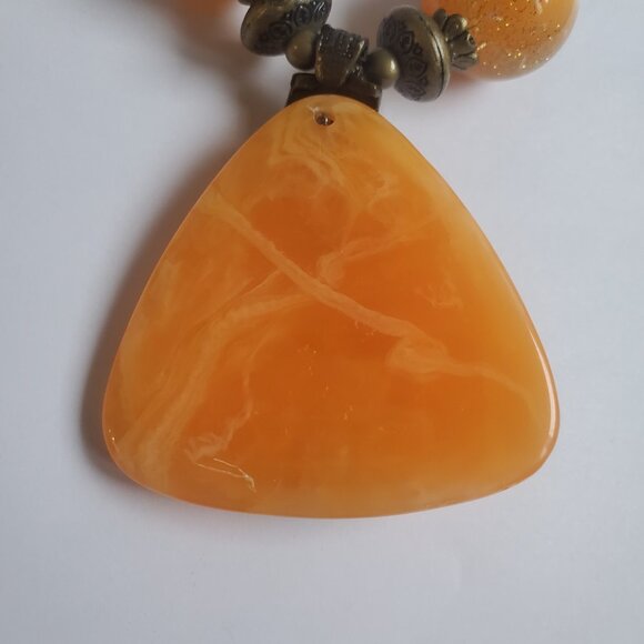 Gorgeous Vintage Autumn Amber Glass Statement Necklace Beads Stones Rustic Chain - Picture 9 of 9